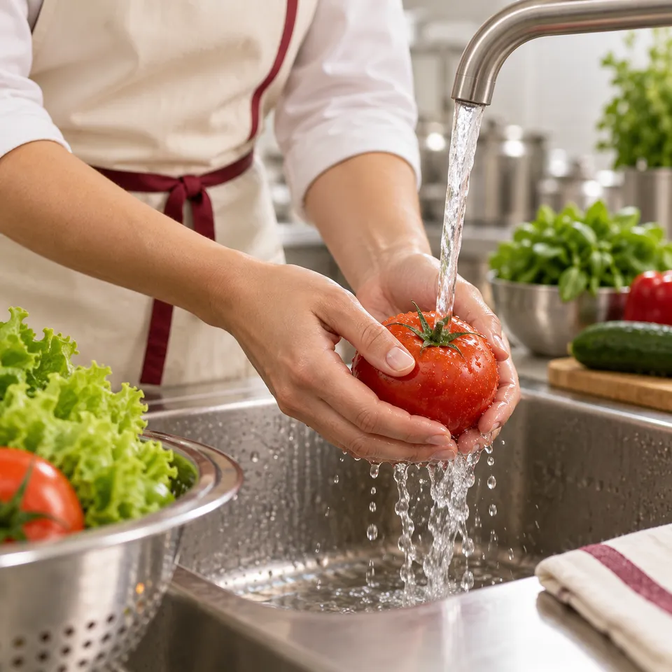 Lavado de alimentos en un entorno de cocina